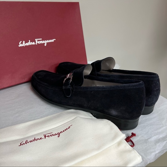 Salvatore Ferragamo Adam Suede Loafers in Dark Blue - Picture 10 of 11